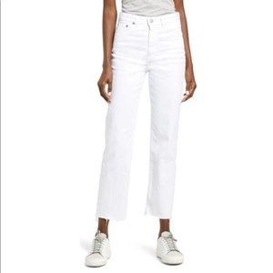 AG White High Waist Raw Hem Ankle Straight Leg Denim Jeans NWT 27